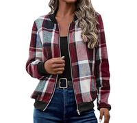 Genérico Shackets for Women 2025 Plaid Shirts for Women Zip Up Flannel Plaid Jackets Long Sleeve Outwear Coat Fall Clothes (A,L)