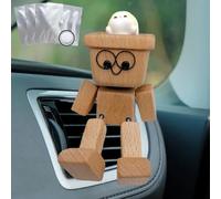 Genérico Shaking Wooden Man Figurine,Handmade Wooden Car Desktop Decoration Figurine,Magnetic Adsorption Replaceable Emoticon Car Accessories Set,Funny Wood Dashboard Desktop Decor