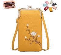 Genérico Shamfreshen Women Sling Cross-Body Wallet with Mobile Cell Phone Holder, Multiple Slots Leather Purse for Travel or Daily (Yellow)