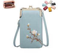Genérico Shamfreshen Women Sling Cross-Body Wallet with Mobile Cell Phone Holder, Multiple Slots Leather Purse for Travel or Daily (Blue)