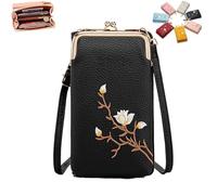 Genérico Shamfreshen Women Sling Cross-Body Wallet with Mobile Cell Phone Holder, Multiple Slots Leather Purse for Travel or Daily (Black)