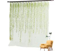 Genérico Sheer Leaf Curtains - Beautiful Weeping Willow Voile Tulle Drapes with Gold Glitter Edges, Lightweight Polyester Window | Elegant Ivy Themed Screen For Living Room Bedroom and Balcony 100x20