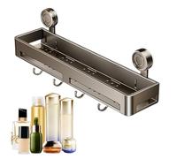 Genérico Shelf Shower Rack, Suction Cup Shower, Wall Shelf, No-Drill Bathroom Organizer, with Hooks, for Home, RV, Apartment, Farmhouse, Hotel Use, 15.75x5.12x4.92 Inches, ABS & Carbon Steel, 1 Piece