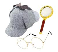 Genérico Sherlock Holmes Fancy Dress 3 Pack Accessory Set, Detective Cosplay Dress Up, Sherlock Holmes Detective Costume Accessory Set, lupa de lagmaciones de lupa de sombrero