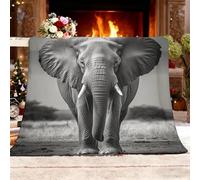 Genérico Sherpa XL 150x200cm áFrica Animales Elefante Textura Esponjoso Franela Suave cálida y Ligera Lavable a Máquina En Blanco Y Negro Mantas de Lana Sofá Manta para Niños y Adultos