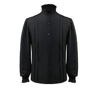 Genérico Shirts for Men - Camisa de Corte gótica para Hombre Cuello Cuello de Encaje Manga Larga Camisa de Manga abullonada (Black XL)