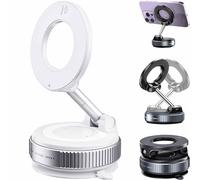 Genérico Shopellox Phone Mount, Shopellox 360° Adjustable Vacuum Magnetic Phone Holder, Foldable and Retractable Hands Free Phone Mount for Makeup/Gym/Mirror, Fit for All Smartphones (White)