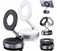 Genérico Shopellox Phone Mount, Shopellox 360° Adjustable Vacuum Magnetic Phone Holder, Foldable and Retractable Hands Free Phone Mount for Makeup/Gym/Mirror, Fit for All Smartphones (White+Black)