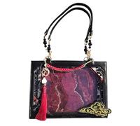 Generico Shoulder Bag, Vintage Work Tote Bag, 12.4x9.06x3.94 Inches Ancient Chinese Style, Transparent Window Design, Large Capacity, Business Commute and Daily Use, Commutes Bags, Negro y rojo,