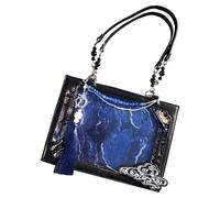 Generico Shoulder Bag, Vintage Work Tote Bag, 12.4x9.06x3.94 Inches Ancient Chinese Style, Transparent Window Design, Large Capacity, Business Commute and Daily Use, Commutes Bags, Negro y azul,