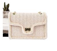 Genérico Shoulder Bag Women - Straw Faux Pearl Shoulder Purse, Multi Functional Casual Wear Organizer with Zipper, Ideal for Mothers, Wives, Girlfriends, Friends, Sisters, Teachers, 9.06 Inches.