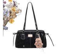 Generico Shoulder Purse - 13.39 Inch Retro Style Handbag Korean Inspired | Large Capacity Bowling Bag Pu Leather | Elegant Shoulder Tote With Plush Pendant For Everyday School Work. Pu Leather,440g.