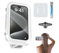 Genérico Shower Phone Holder - Waterproof Wall Mount Case | 360° Rotating Adhesive Stand | IPX6 Sealed Touchscreen Cover | Bathroom Mirror Bathtub Kitchen Pool Compatible For Phones Under 7 Inches