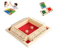 Genérico Shut The Box Game, Four-Sided Flip Card Game Toys, Shut The Box Game Wooden Board for 2-4 Players, for Classroom,Home,Party (Red)