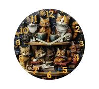 Genérico Silent Retro Cat Clock - 12 Inch Wooden Decor, Wall Clock with Cats Design, Wooden Clocks with Quiet Move, Home Decor for Living Room Kitchen, Cat Clocks for Office Shelf Nightstand