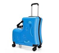 Genérico Silent Wheels Trolley, Kids Ride Suitcase, 20 in Trolley Case with 3 Digit Password Lock, Pedals, Handlebars, and Seat Belts, Travel Luggage with Silent Wheels for Boys, azul lago, Se référer