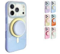 Genérico Silicone Phone Case with Detachable Magnetic Ring Stand for 14-17 Series, Dual-Tone Light Gradient Compatible, All-Around Lens Protection (Blue,14)