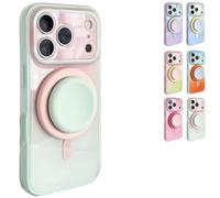 Genérico Silicone Phone Case with Detachable Magnetic Ring Stand for 14-17 Series, Dual-Tone Light Gradient Compatible, All-Around Lens Protection (Green,17pro)