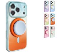 Genérico Silicone Phone Case with Detachable Magnetic Ring Stand for 14-17 Series, Dual-Tone Light Gradient Compatible, All-Around Lens Protection (Orange,14)