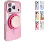 Genérico Silicone Phone Case with Detachable Magnetic Ring Stand for 14-17 Series, Dual-Tone Light Gradient Compatible, All-Around Lens Protection (Pink,14pro)