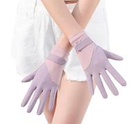 Genérico Silk Gloves - 21cm Splicing Non Slip Thin Driving Gloves Ice Silk UV Protection Breathable Full Finger Sunscreen Glove For Women Princess Style Cycling Driving Summer Outdoor Wear