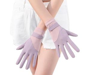 Genérico Silk Gloves - 21cm Splicing Non Slip Thin Driving Gloves Ice Silk UV Protection Breathable Full Finger Sunscreen Glove For Women Princess Style Cycling Driving Summer Outdoor Wear