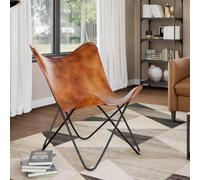 Genérico Silla Butterfly de Cuero auténtico marrón,Mobiliario,Sillas,Sillones-243728