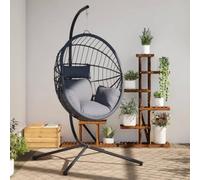 Genérico Silla Colgante Huevo con Soporte ratán y Acero Gris,Casa y jardín,Jardín,Artículos de Exterior,Balancines de jardín-4007407