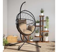 Genérico Silla Colgante Huevo con Soporte Tela y Acero Gris Taupe,Casa y jardín,Jardín,Artículos de Exterior,Balancines de jardín-4007403