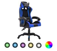 Genérico Silla Gaming con Luces LED RGB Cuero sintético Azul y Negro,Mobiliario,Mobiliario de Oficina,Sillas de oficina-287996