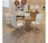 Genérico Sillas de Comedor voladizas 4 Unidades de Tela Blanca,Sillas de comedor-270163