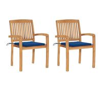 Genérico Sillas de jardín 2 uds Madera de Teca con Cojines Azul Royal,Mobiliario,Muebles de jardín,Asientos de Exterior,Sillas de jardín-3063262