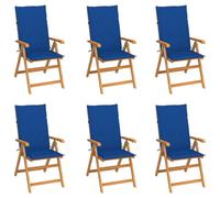 Genérico Sillas de jardín 6 uds Madera Maciza de Teca Cojines Azul Royal,Mobiliario,Muebles de jardín,Asientos de Exterior,Sillas de jardín-3065570