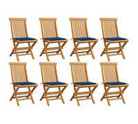 Genérico Sillas de jardín 8 uds Madera de Teca con Cojines Azul Royal,Asientos de Exterior,Sillas de jardín-3072927