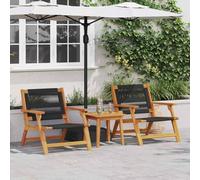 Genérico Sillas de Jardín con Mesa 3 pcs Negro Madera de Acacia Sólida,Mobiliario,Muebles de jardín,Asientos de Exterior,Sillas de jardín-3214437