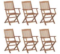 Genérico Sillas Plegable Jardín Madera Acacia 6 Pack con Cojines | Sólido y estable, plegado ahorro de espacio, cojines fijados por cuerdas, carga máxima 110 kg
