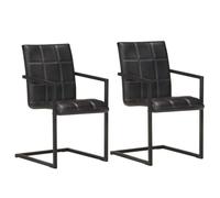 Genérico Sillas voladizas de Comedor 2 Unidades Cuero auténtico Negro,Mobiliario,Sillas,Sillas de comedor-321852