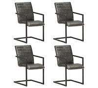 Genérico Sillas voladizas de Comedor 4 Unidades Cuero auténtico Gris,Sillas de comedor-3059807