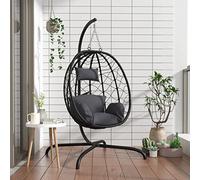 Genérico Sillón Colgante con Forma de Huevo y cojín Antracita de ratán sintético y Acero,Jardín,Artículos de Exterior,Balancines de jardín-360045
