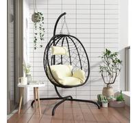 Genérico Sillón Colgante con Forma de Huevo y cojín de ratán sintético y Acero Color Blanco Crema,Jardín,Artículos de Exterior,Balancines de jardín-360046