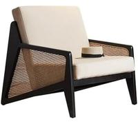 Genérico Sillón Moderno Tapizado de Rattan y Madera Sólida para Sala de Estar, Sillón de Balcón y Ocio, Color Negro, Muebles de Sala