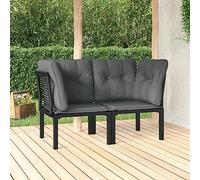 Genérico Sillones Esquina jardín con Cojines 2 uds ratán PE Negro y Gris,Sofás modulares de exterior-362801