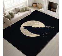 Genérico Silueta Lobos Aullido Luna, Alfombras para Salon Alfombra Lavable en la Lavadora Comedor Dormitorio Decoración del Hogar Alfombra Antideslizante (Negro, 120 x 160 cm)