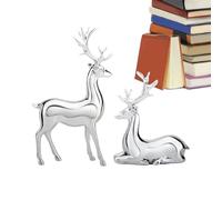Generico Silver Deer Statue Set - Elegant 2pcs Resin, Reindeer Figurines Electroplated Animal Ornament for Shelf Cabinet, Bedroom Holiday Wedding | Decor Bedroom Office Display
