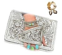 Genérico Silver Flower Dance Western-Style Clutch, Retro Style Evening Bag Purses, Elegant Stylish Hand Wallet for Wedding Prom