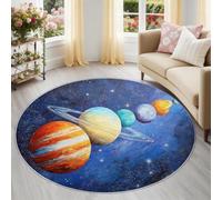 Genérico Sistema Solar Planetas Alfombra Redonda Infantil 160 cm, Azul Lavable y Antideslizante, Universo Científico Alfombra de Juegos Pelo Corto Segura