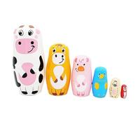 Genérico Six-Layer Cow Nesting Dolls | Wood, Traditional Russian | Animal Christmas Birthday Gift, Kindergarten Teaching Aid | Office Desk Decor