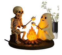 Genérico Skeleton and Ghost Bonfire Night Lamp, Flickering Flame Halloween Campfire Light, Halloween Figurine Lamps for Mantel, Desk, Bedroom, Study Room, Bedside, 18x16x5 inches