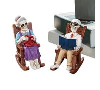 Genérico Skeleton Couple Figurine, Skull Statue, Resin Rocking Chair Ornament with 5.51x3.94x2.95 Inches, Reading Decoration for Bookshelf, Mantel, Tabletop, Bedroom, Halloween Display