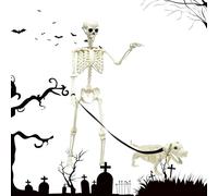 Genérico Skeleton Decor, Skeleton Halloween Decor with Dog, ABS Posable Skull Scary Decorations for Garden, Front-Door, Indoor, Yard, Outdoor Party, Haunted-House, Graveyard Display, 40cm, 30cm